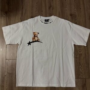 White Graphic Tee with Bear Design